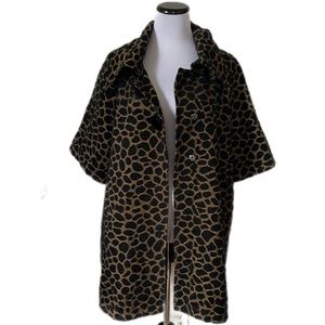 Luii SZ M Leopard Print Half Sleeve High Collar Snap Down Coat